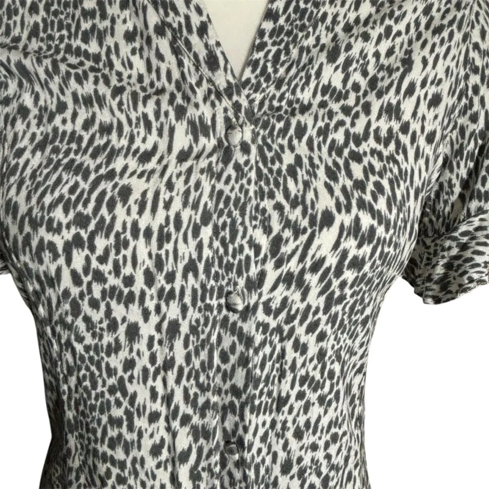 AllSaints Fay Lep Leopard Animal Print Button Mini Flutter Sleeve Dress Size XS - Picture 7 of 8